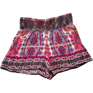 Altar'd State Women's Multi/Pink Flowy Shorts - Elastic Waistband - M Boho thumbnail 2