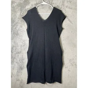 Été Noir Pima Cotton Charcoal Knit Mini Dress Minimalist Euro Chic Ribbed Sheath thumbnail 4