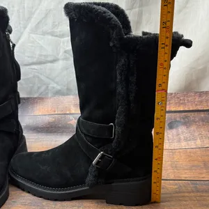 Sam Edelman Jailyn Black Suede Faux Fur Lined Mid-Calf Lug Sole Moto Boots 9.5M thumbnail 4