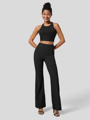 Halara Black Flex High Rise Back Side Pockets Slight Flare Size Petite Small NEW thumbnail 4