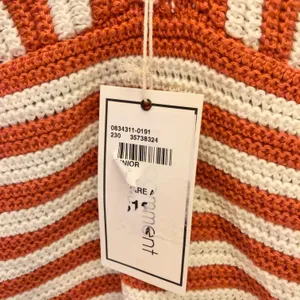 No Comment NY LA V Neck Crochet Striped Crop Tank Top Orange White Juniors XL thumbnail 3