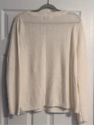 Retrology Cream Ribbed Jeweled Snowflake Crew Neck Long Sleeve Knit Sweater XL thumbnail 2