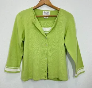 Vintage 90s Pastel Lime Green Sweater Set Striped Trim Clueless Preppy‎ Momcore thumbnail 1