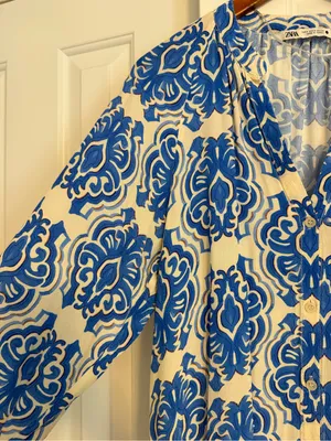 Zara Medallion Print Button Down Tunic Kaftan Midi Dress Size Small thumbnail 4
