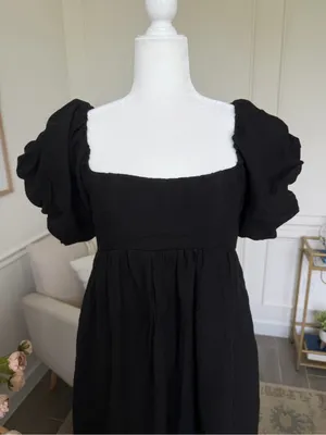 A. REN Candace Linen Maxi Dress Washed Black Puff Sleeve Smocked Back M thumbnail 8
