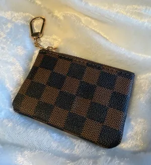 Brown checkered mini coin purse wallet NEW thumbnail 1