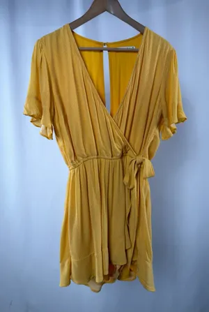 Vintage‎ Abercrombie & Fitch Yellow Micro Dot Faux Wrap Dress Romper Medium thumbnail 1