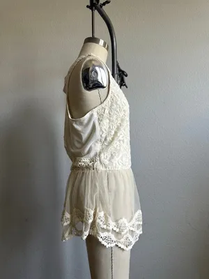 Lulumari Lace Mesh Romper Tank Cream Size S Boho Fairycore thumbnail 4