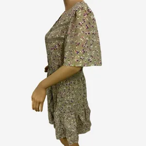 LoveRiche Boho Chic Women’s Sz M Ruffle Dress Mini Button Front Floral Crochet thumbnail 6