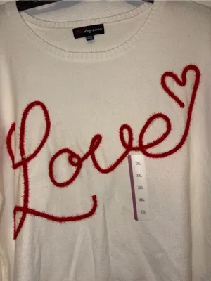 33 Degrees White Love Heart Chenille Script Sweater XXL NWOT thumbnail 3