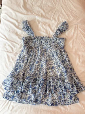 Altar’d State Paityn White And Blue Floral Smocked Tiered Mini Dress Size Small thumbnail 2