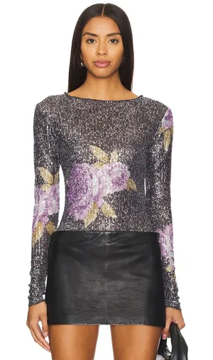Free People Intimately Gold Rush Long Sleeve Sequin Top Black Combo. Small thumbnail 1