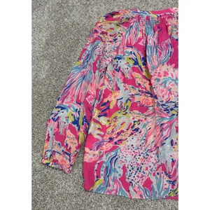 Lilly Pulitzer Elsa Silk Top Sunken Treasure Dragonfruit Print Blouse Size S thumbnail 6