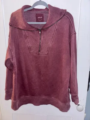 Aerie Quarter-Zip Pullover Oversized thumbnail 1