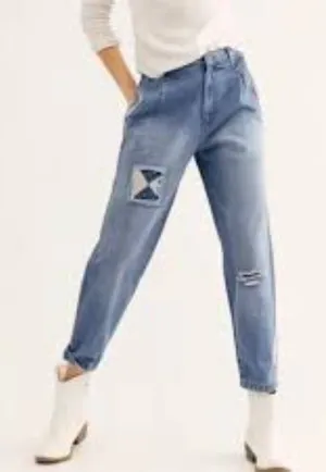 Free People We The Free Size 26 Down‎ to Earth Patchwork Jeans Light Wash Distressed thumbnail 1