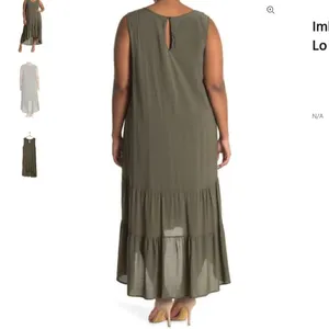 West Kei Women's Plus Size 1X Gauzy Hi-Lo Hem Dress Olive Green Sleeveless thumbnail 5