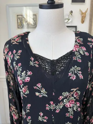 Vintage 90s Starina Feminine Witchy Boho Black Floral Maxi Dress M thumbnail 3