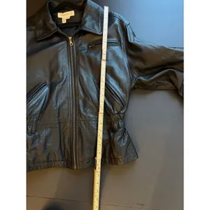 Colebrook & Company Vintage womens black leather biker cinched waist jacket szM thumbnail 7