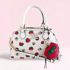 Juicy Couture White Sweet n Juicy LARGE Bowler Bag Satchel Strawberry Coin Purse thumbnail 1