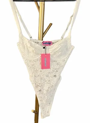 NEW Edikted XS Lace Trim Corset White Bodysuit thumbnail 1