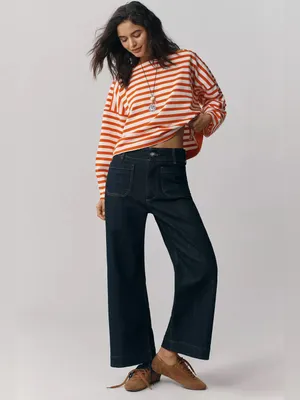 Maeve Colette High-Rise Wide-Leg Cropped Jeans Dark Denim Size 29 thumbnail 3