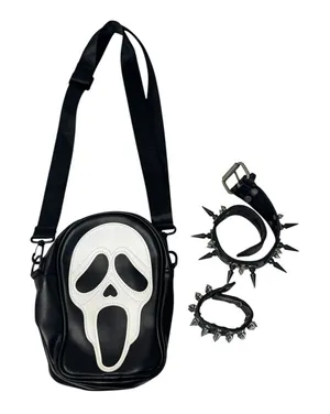 SCREAM Ghost Face Crossbody Purse Spiked Choker Bracelet Goth Rave Punk Cosplay thumbnail 1