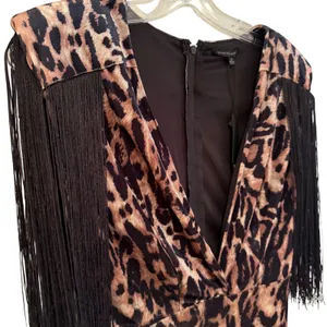 Symphony Animal Print Fringe Bodycon Mini Dress Women's Small Brown‎ Black Retro thumbnail 2