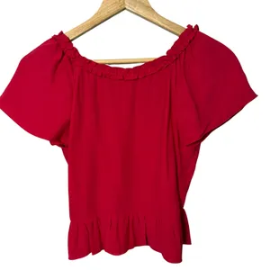 Wilfred Red Ruffle Wrap Peplum Blouse Short Sleeve V Neck‎ XS thumbnail 5