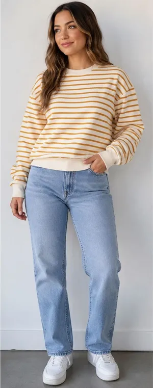 Mile(s) by Madewell Sweatshirt Womens Medium Yellow Ivory Striped Raglan Sleeve thumbnail 1