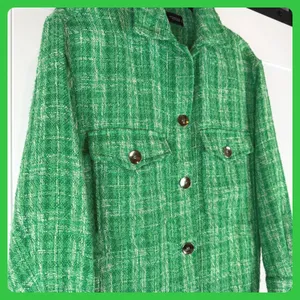 Zara Green Tweed Shacket XS Shirt Jacket Plaid Fringed Hem Y2K Vintage Old Money thumbnail 6