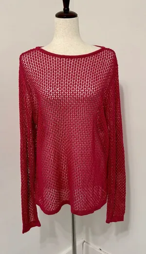 Liz Claiborne Pink Open Knit Linen Blend Sweater Sz XL thumbnail 1