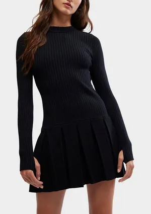 Free People Emmy Ribbed Knit Mini Dress Black M thumbnail 3