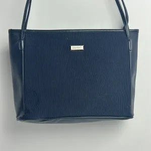 Vintage Esprit Navy Blue Ribbed Fabric Shoulder Bag Y2K 90s Minimalist thumbnail 2