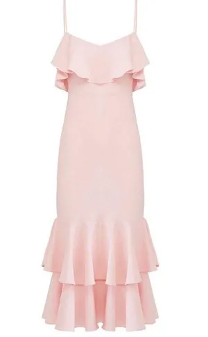 Likely 499  revolve pink ruffle midi dress thumbnail 3