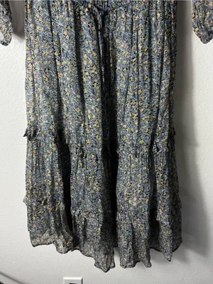 Anthropologie Kira Off-The-Shoulder Peasant Dress Blue Floral Size 0 thumbnail 4