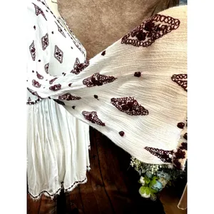 Free People Embroidered Diamond Top Mini Dress Cream Burgundy size S thumbnail 15