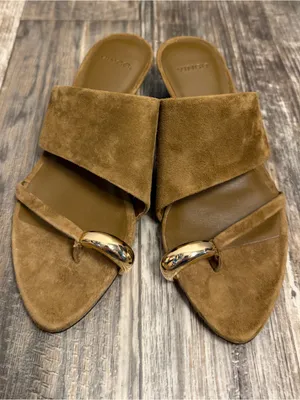 Vince Suede Open-Toe Mule in Cognac with Gold Accent Size 5.5 thumbnail 16
