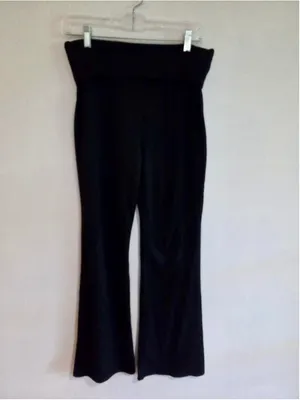 Women’s Foldover High Waist Flare Yoga Lounge Pants Wide Leg Solid Black L W-226 thumbnail 2