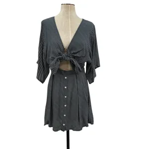 Faithfull the Brand Vinci Tie-Front Dress Cut Out Striped‎ Navy Blue Size US 6 thumbnail 3