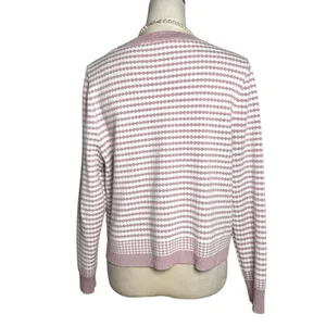 Adrianna Papell Mauve Ivory Pearl Button Striped Knit Preppy Cardigan Sweater thumbnail 2