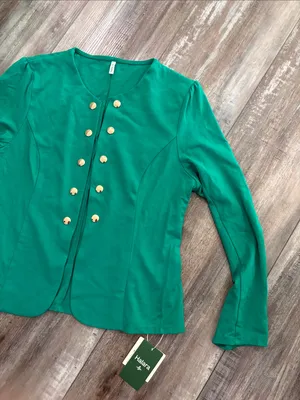 Halara Round Neck Long Sleeve Decorative Button Slim Work‎ Blazer Green NWT thumbnail 6