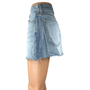 Aritzia Denim Forum Tori Blue Distressed Frayed Raw Hem Mini Denim Jean Skirt 29 thumbnail 2