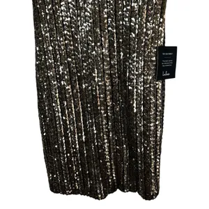 NWT Lulus Sequin Striped Mini Dress Gold V-Neck Glam Open Back Size XS thumbnail 3