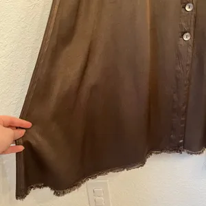 Raquel Allegra Satin Maxi Skirt L Button Front Boho Indie Minimalist Moss Brown thumbnail 4