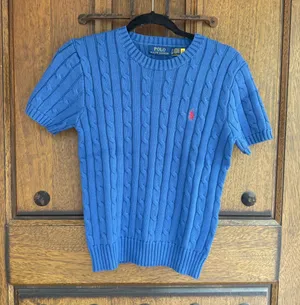 Ralph Lauren Women’s Short-Sleeve Cable-Knit Sweater in Royal Blue Size S thumbnail 1