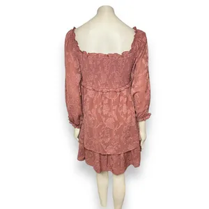 Pink Lily | Textured Floral Long Sleeve Cinched Bust Smocked Mini Tiered Dress L thumbnail 11