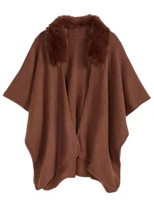NWT Inc International Concepts Faux Fur Trim Luxe Ruana Topper IN4642511 Brown thumbnail 1