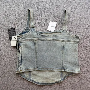 Forever 21 Women Light Wash Studded Denim Corset Top Blue Size M NWT Bodice thumbnail 4