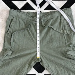 Aerie Linen Blend Paperbag Waist Cargo Joggers in Army Green Small thumbnail 7