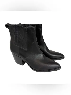 J. Crew Black Leather Point‎ Toe Heeled Chelsea Western Ankle Boots Size 8 thumbnail 3